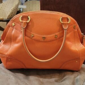 MCM Orange Satchel with Gold Accents